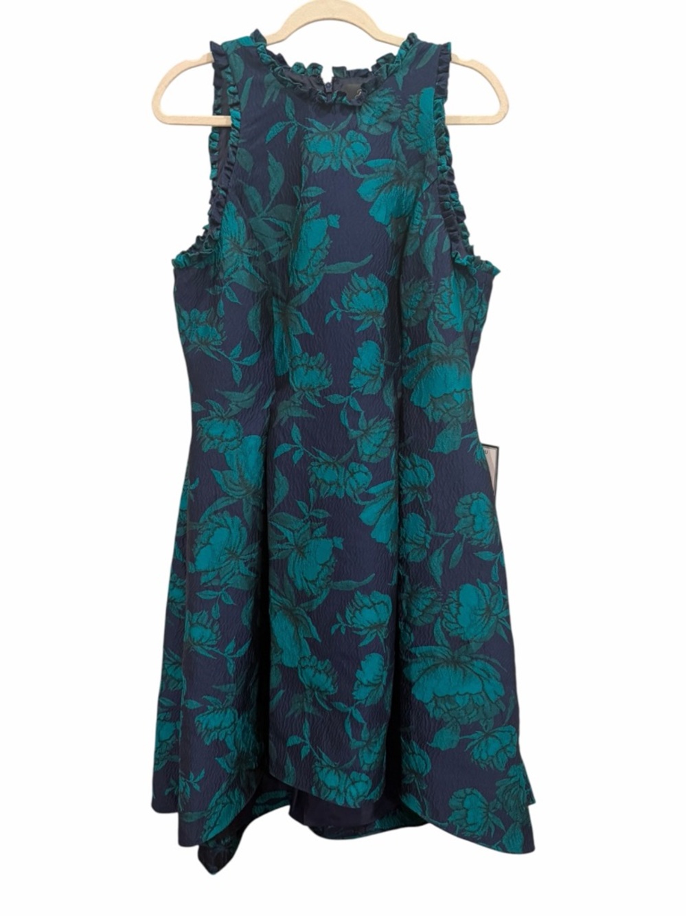 Adrianna Papell Womens  Jacquard Midi Dress‎ Navy Teal High Low size 14 NWT